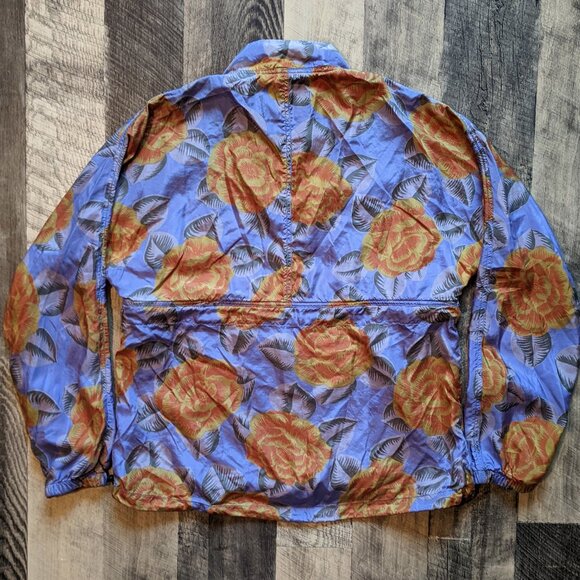 Bianca Chandon Silk Anorak Blue Floral Orange Roses Medium - Picture 3 of 7